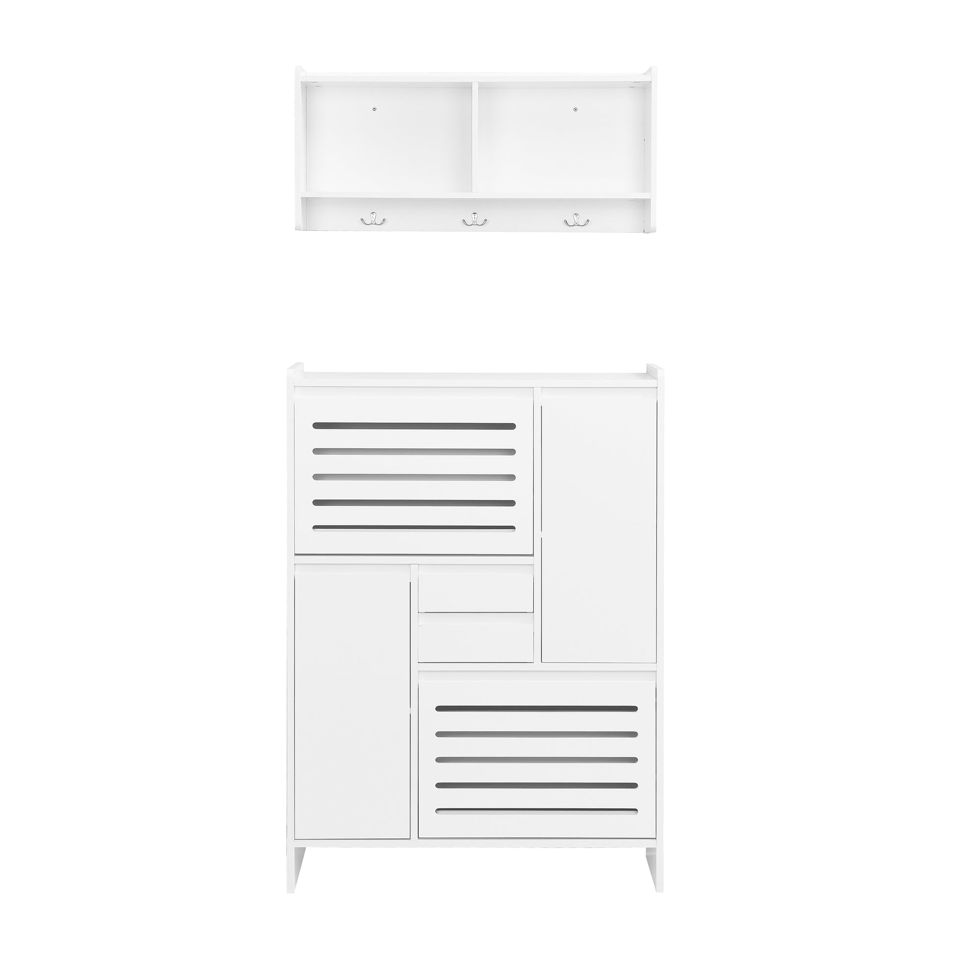 Multi Functional Shoe Cabinet With Wall Cabinet, Space Saving Design Foyer Cabinet With 2 Flip Drawers, Versatile Side Cabinet For Hallway, White White Primary Living Space Particle Board