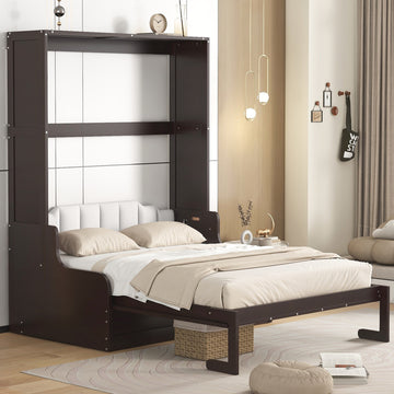 Queen Size Murphy Bed Wall Bed With Cushion,Espresso Queen Espresso Mdf Lvl