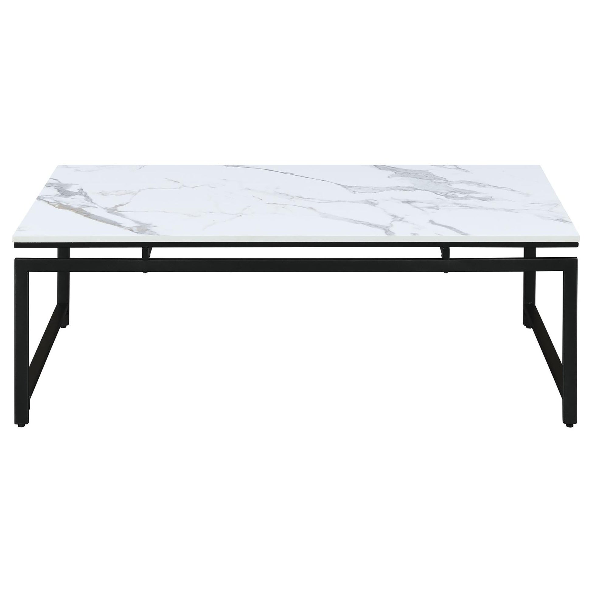 White Faux Marble And Dark Gunmetal 3 Piece Occasional Set White Primary Living Space Contemporary,Modern Tabeltop Rectangular Coffee & End Tables Metal