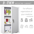 Kleankin Steel Wall Mount Medicine Cabinet 3 Tier Emergency Box For Bathroom Kitchen, Lockable With 2 Keys, White White Steel