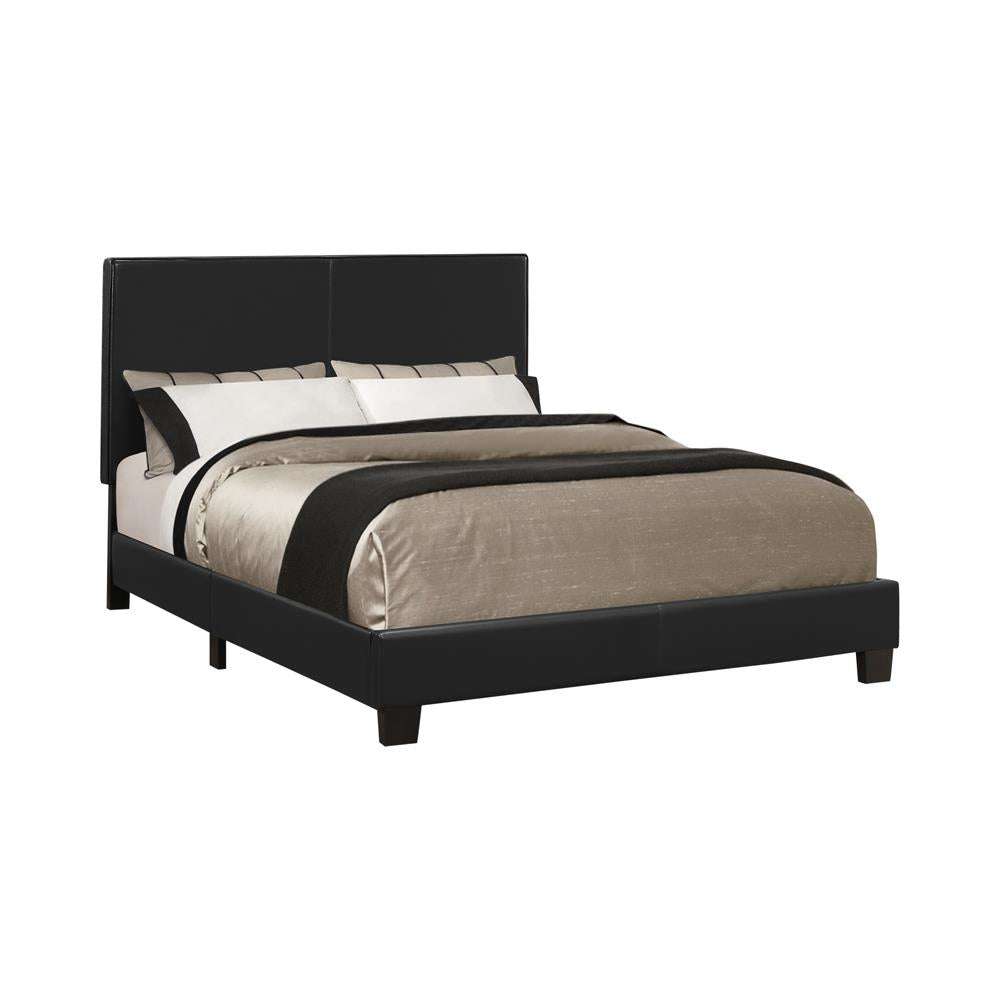 Black Upholstered Queen Platform Bed Box Spring Not Required Queen Black Wood Bedroom Transitional Rubberwood Faux Leather Upholstered