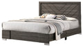 Contemporary Grey Finish Unique King Size Bed 1Pc Bedroom Furniture Unique Lines Headboard Wooden Box Spring Not Required King Gray Wood Bedroom Classic,Contemporary,Modern Bed Frame Solid Wood Mdf