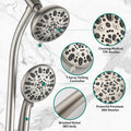 Drill Free Stainless Steel Slide Bar Combo Rain Showerhead 7 Setting Hand, Dual Shower Head Spa System With Tup Spout Rough In Valve Included Brushed Nickel Abs