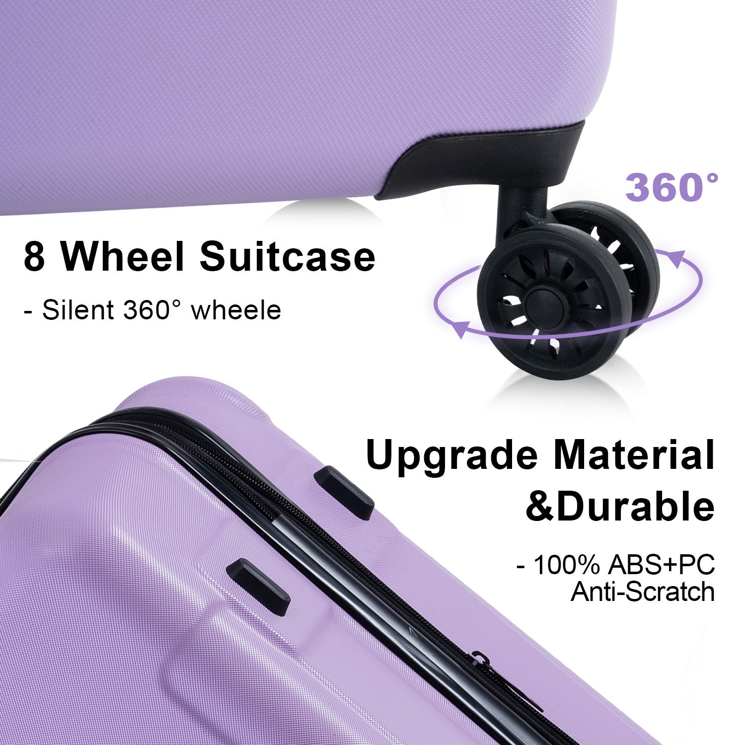 Luggage Sets Model Expandable ABS PC 3 Piece Sets with light purple-abs+pc