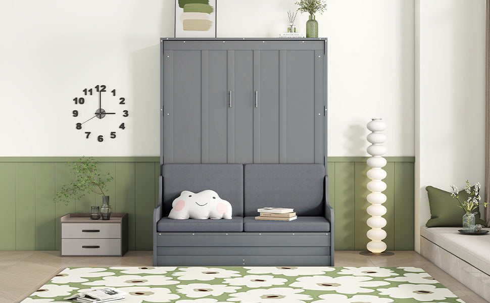 Queen Size Murphy Bed Wall Bed With Cushion,Gray Queen Gray Mdf Lvl