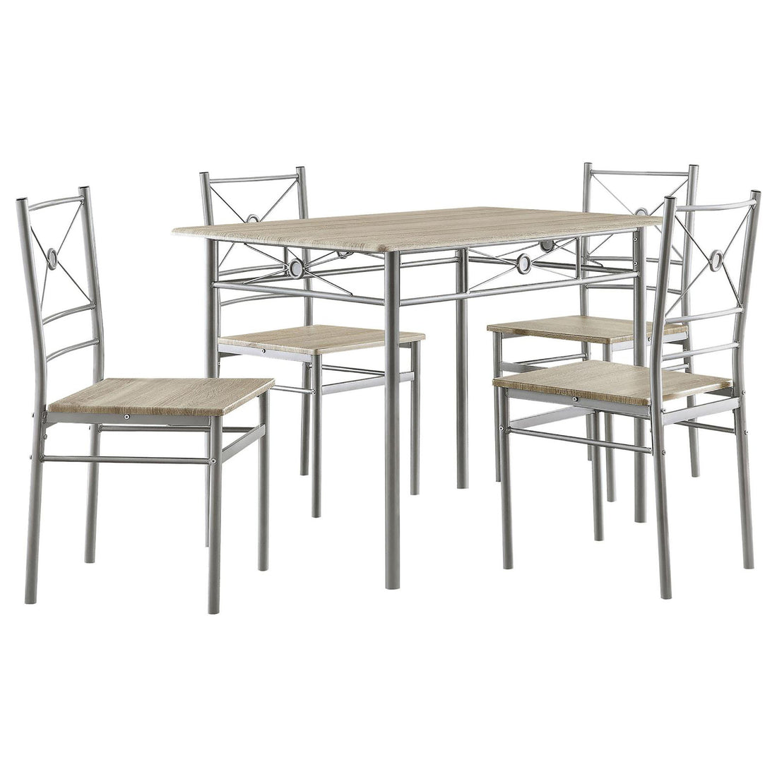 Taupe And Silver 5 Piece Rectangle Dining Set Wood Silver Seats 4 Metal Dining Room Fixed Table Rustic,Transitional 4 Leg Rectangular Dining Table With Chair Metal