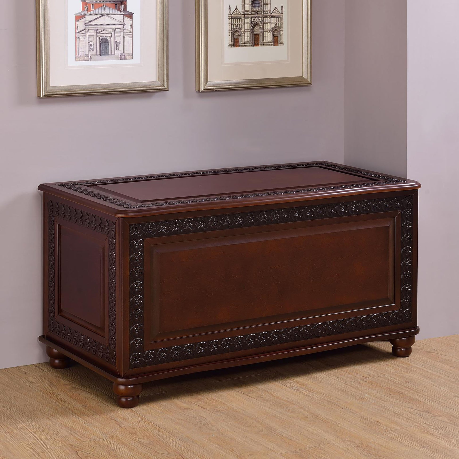 Deep Flip Open Storage Cedar Chest Brown Primary Living Space Traditional Rubberwood Wood