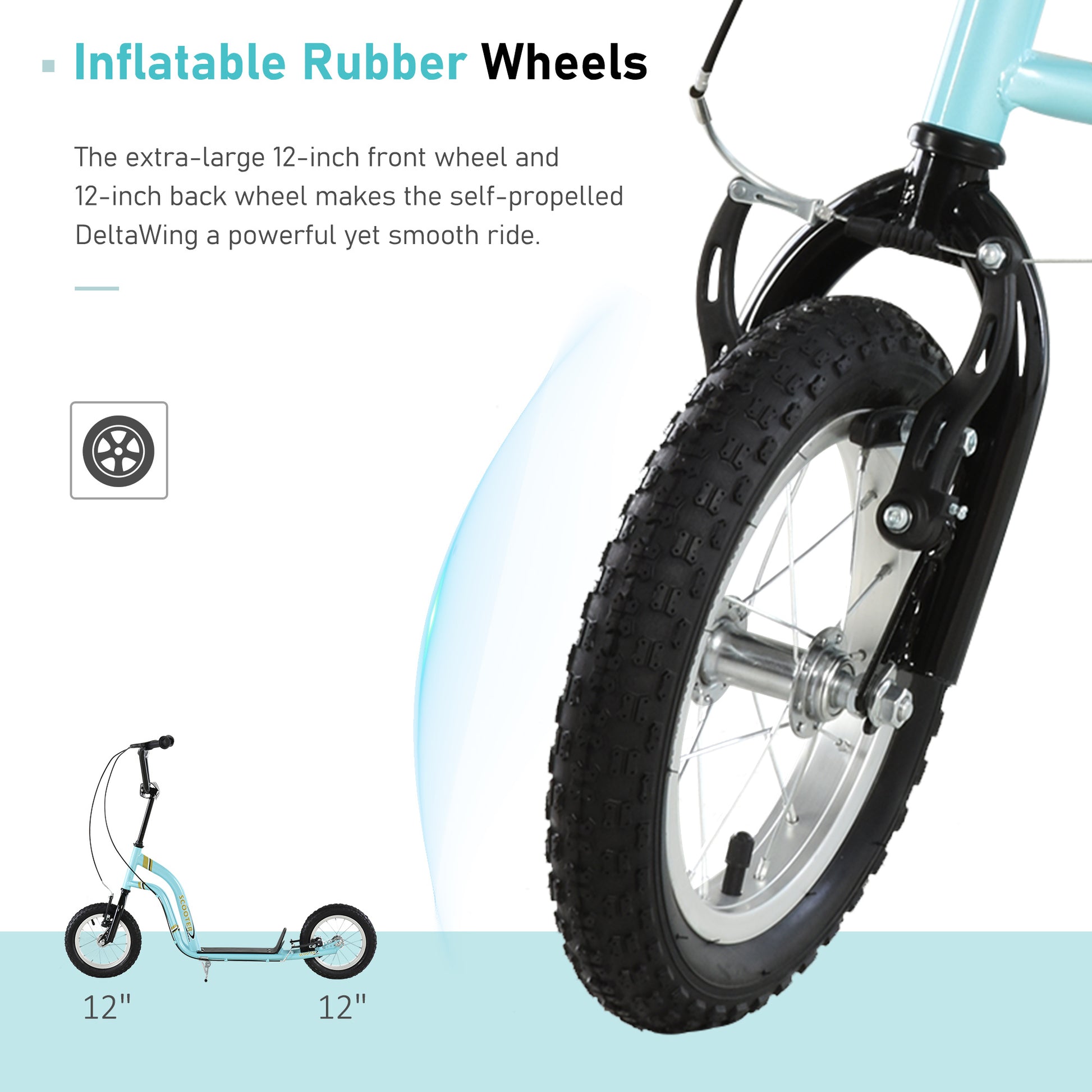 Youth Scooter Front And Rear Caliper Dual Brakes 12 Inch Inflatable Front Wheel Ride On Toy For Age 5 , Blue Blue Metal