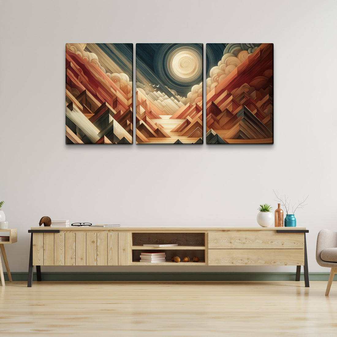 3 Panels Framed Abstract Wood Grain Boho Style Mountain & Forest Canvas Wall Art Decor,3 Pieces Mordern Canvas Decoration Painting For Office,Dining Room,Living Room, Bedroom Decor Ready To Hang