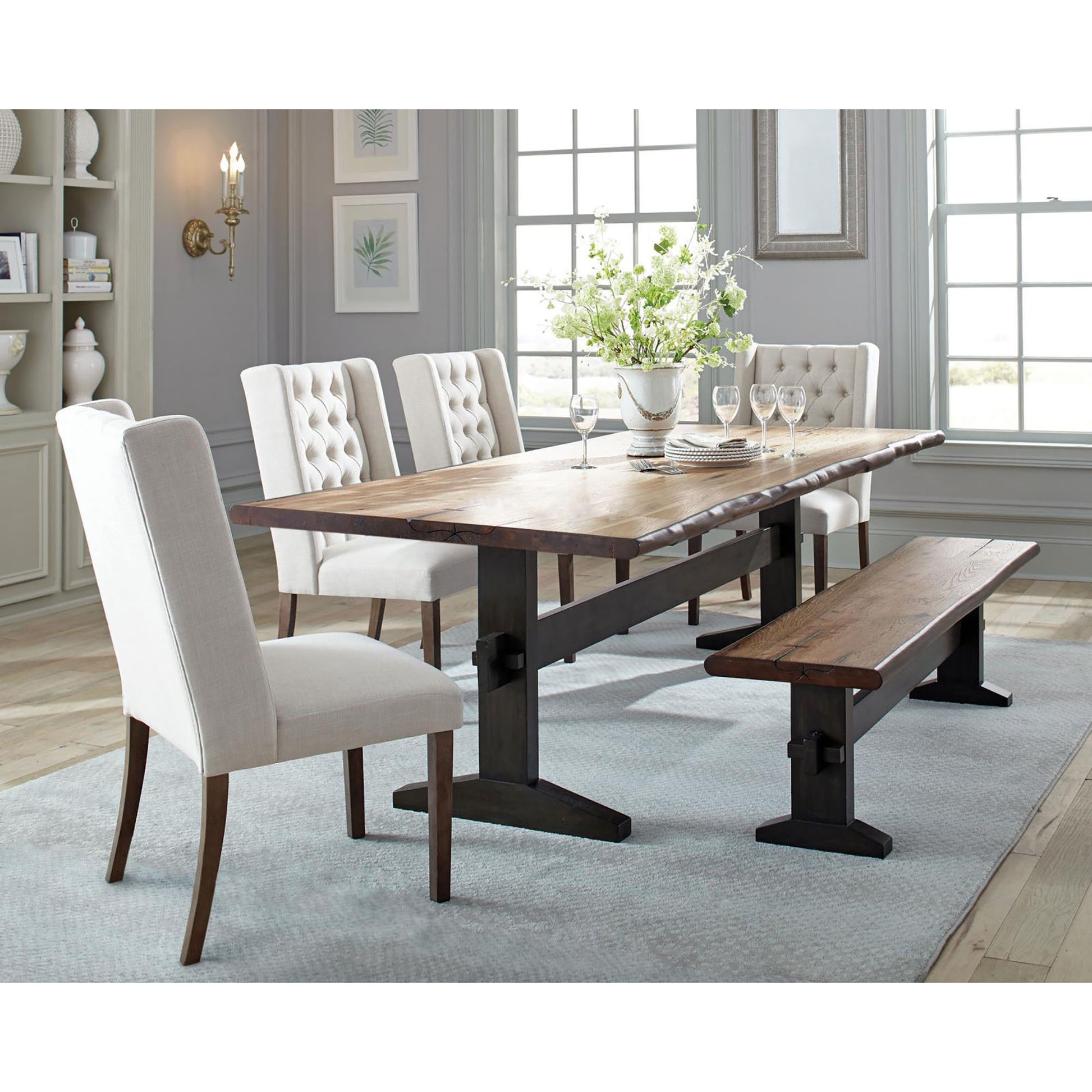 Natural Honey And Smokey Black Live Edge Bench Brown Dining Room Rectangular Contemporary,Modern Mahogany Wood