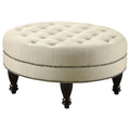 Oatmeal Cocktail Ottoman With Trim Beige Wood Primary Living Space Backless Traditional Rubberwood Round Armless Foam Tufted Upholstered