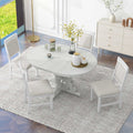 5 Piece Retro Functional Dining Set, 1 Extendable Table With A 16 Inch Leaf And 4 Upholstered Chairs For Dining Room And Kitchen Antique White Antique White Solid Wood