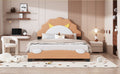 Full Size Upholstered Leather Platform Bed With Lion Shaped Headboard, Brown Brown Upholstered