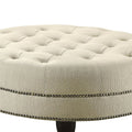 Oatmeal Cocktail Ottoman With Trim Beige Wood Primary Living Space Backless Traditional Rubberwood Round Armless Foam Tufted Upholstered