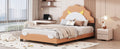 Full Size Upholstered Leather Platform Bed With Lion Shaped Headboard, Brown Brown Upholstered