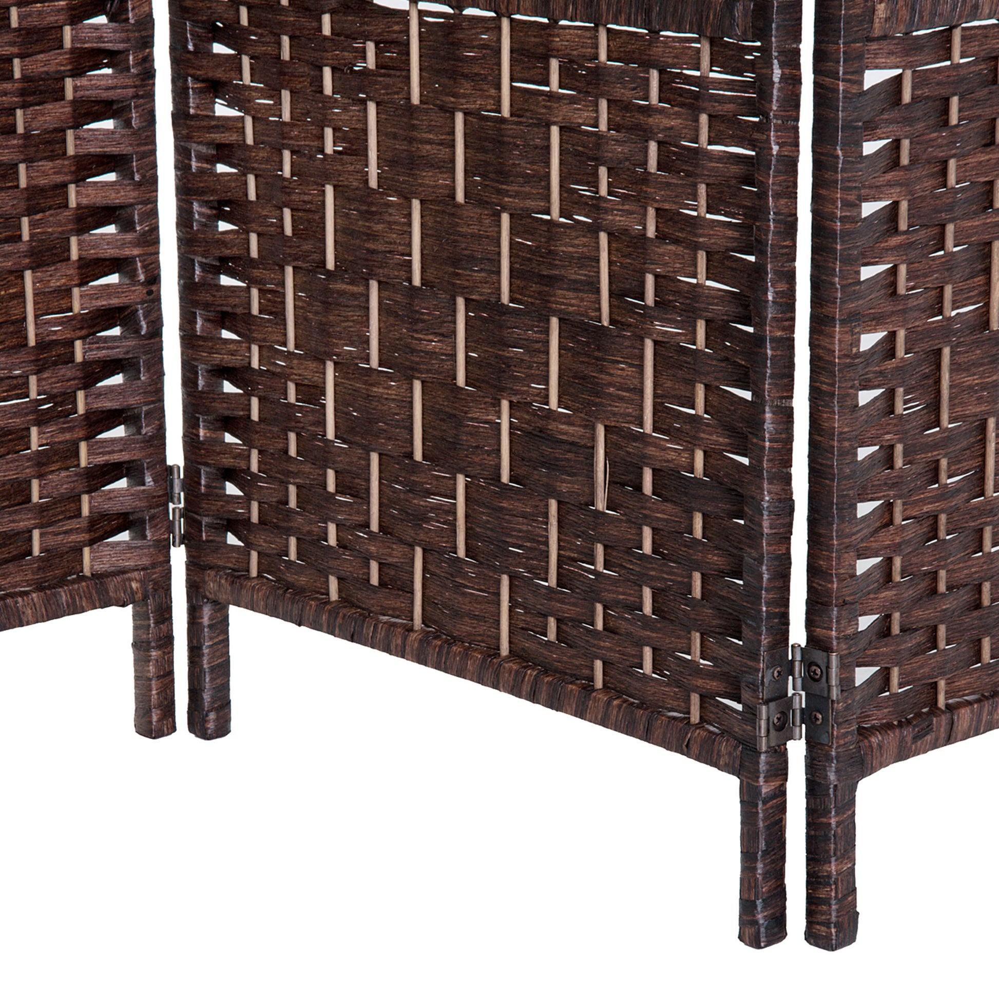 6' Tall Wicker Weave 4 Panel Room Divider Privacy Screen Brown Brown Wood