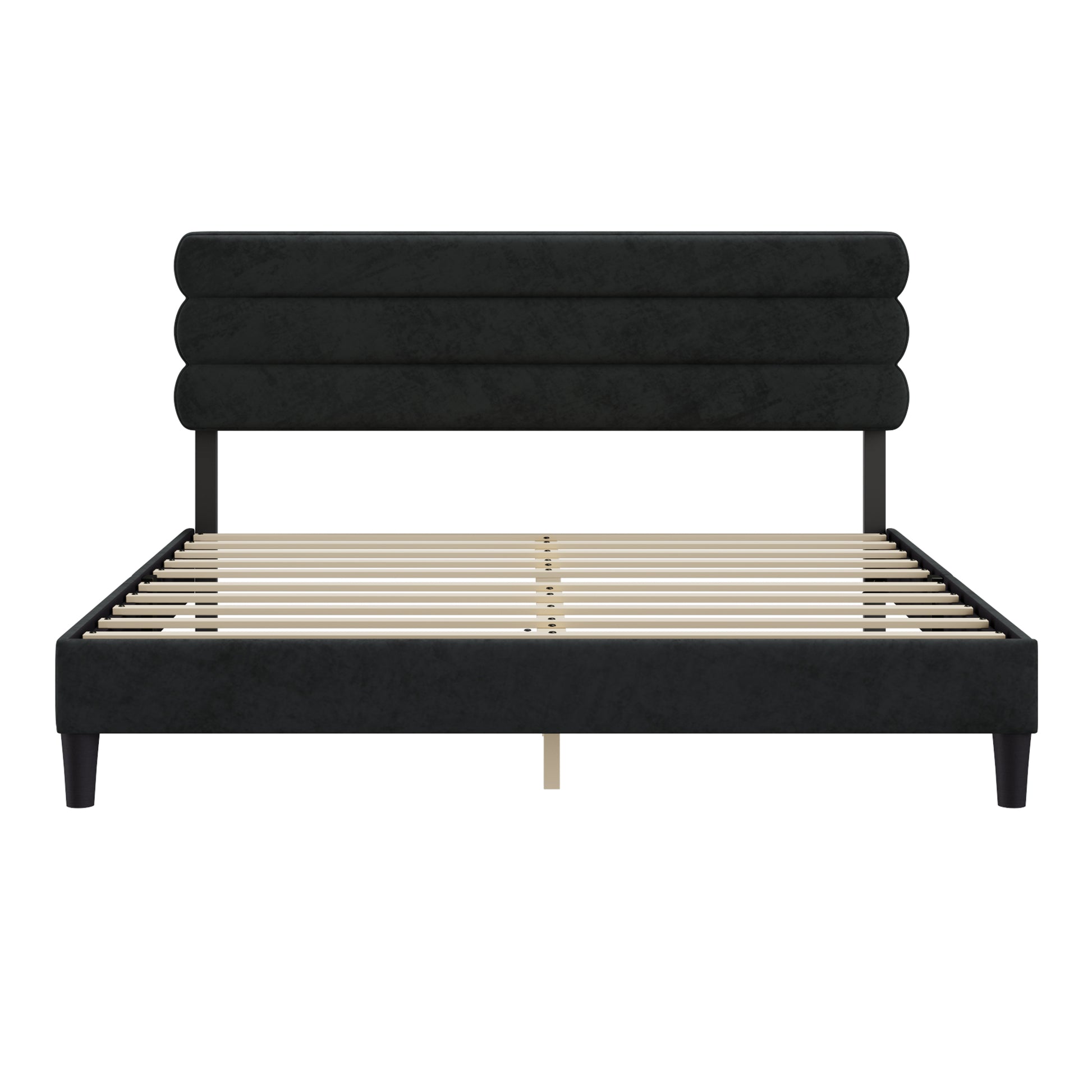 King Bed Frame With Headboard,Sturdy Platform Bed With Wooden Slats Support,No Box Spring,Mattress Foundation,Easy Assembly Dark Grey Dark Grey Wood