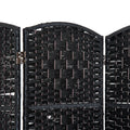 6' Tall Wicker Weave 3 Panel Room Divider Privacy Screen Black Black Wood