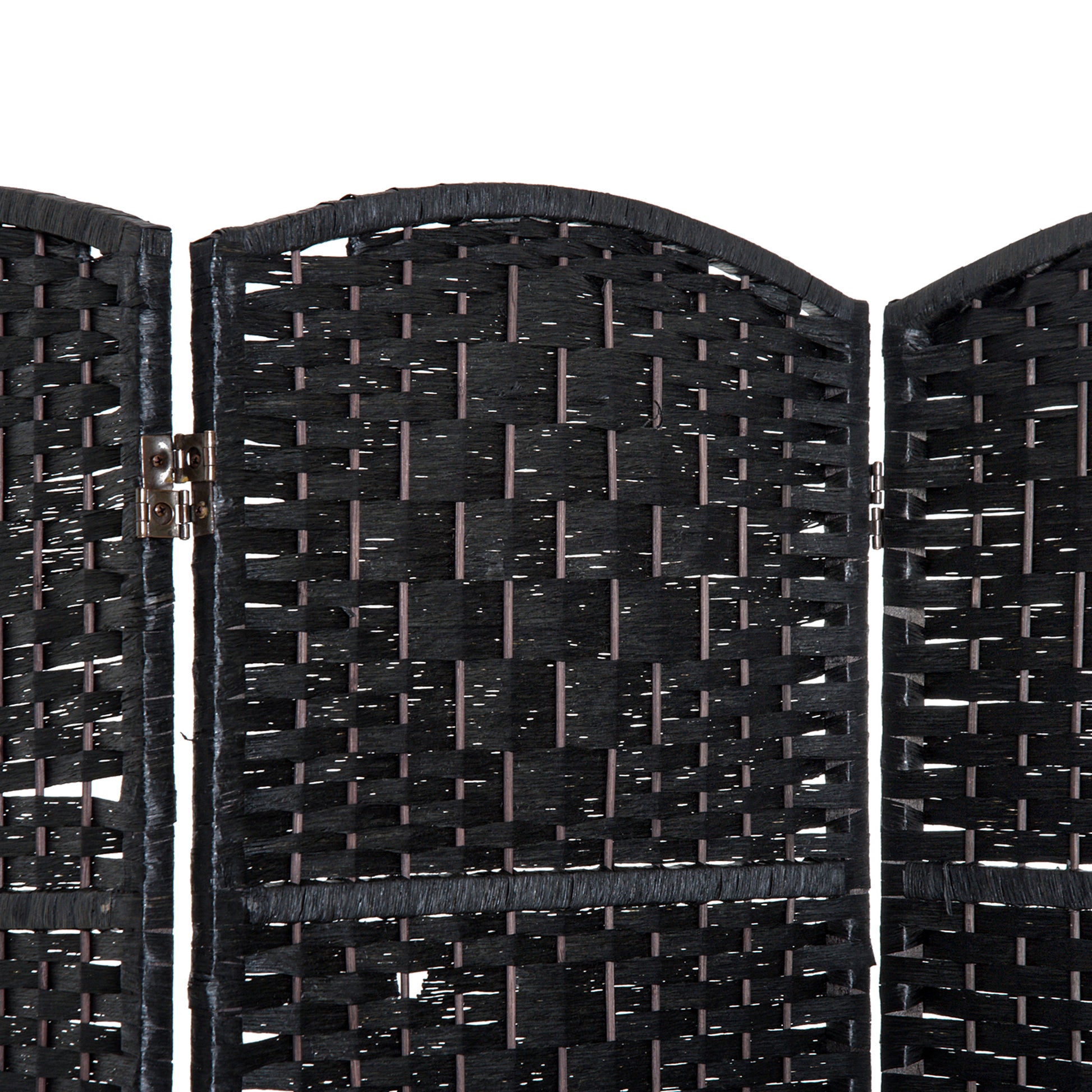 6' Tall Wicker Weave 3 Panel Room Divider Privacy Screen Black Black Wood