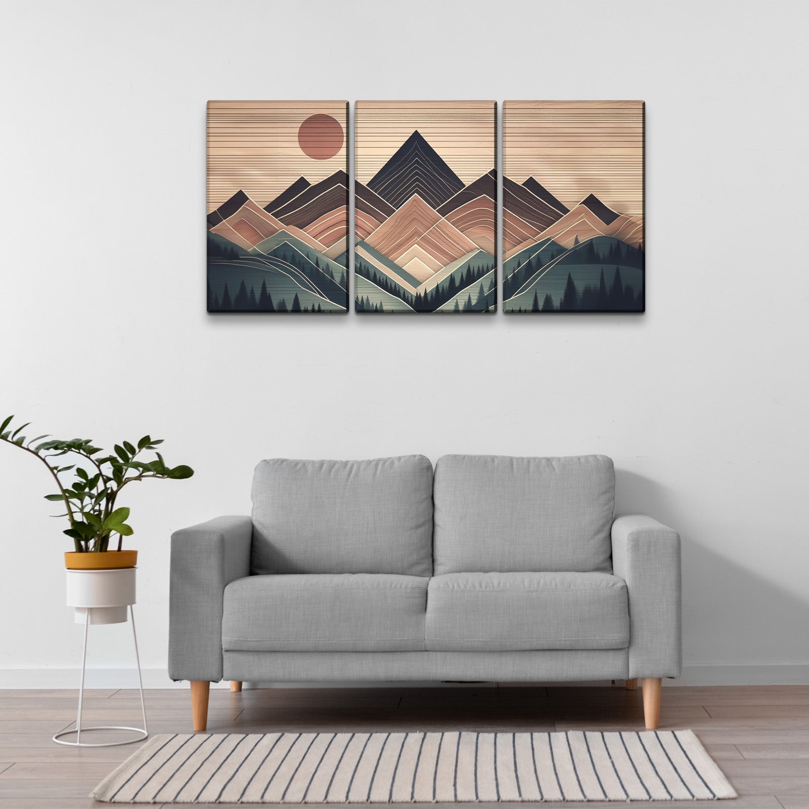 3 Panels Framed Abstract Wood Grain Boho Style Mountain & Forest Canvas Wall Art Decor,3 Pieces Mordern Canvas Decoration Painting For Office,Dining Room,Living Room, Bedroom Decor Ready To Hang Rectangle Framed Multicolor Oversized 41In Canvas Nature