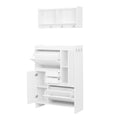 Multi Functional Shoe Cabinet With Wall Cabinet, Space Saving Design Foyer Cabinet With 2 Flip Drawers, Versatile Side Cabinet For Hallway, White White Primary Living Space Particle Board