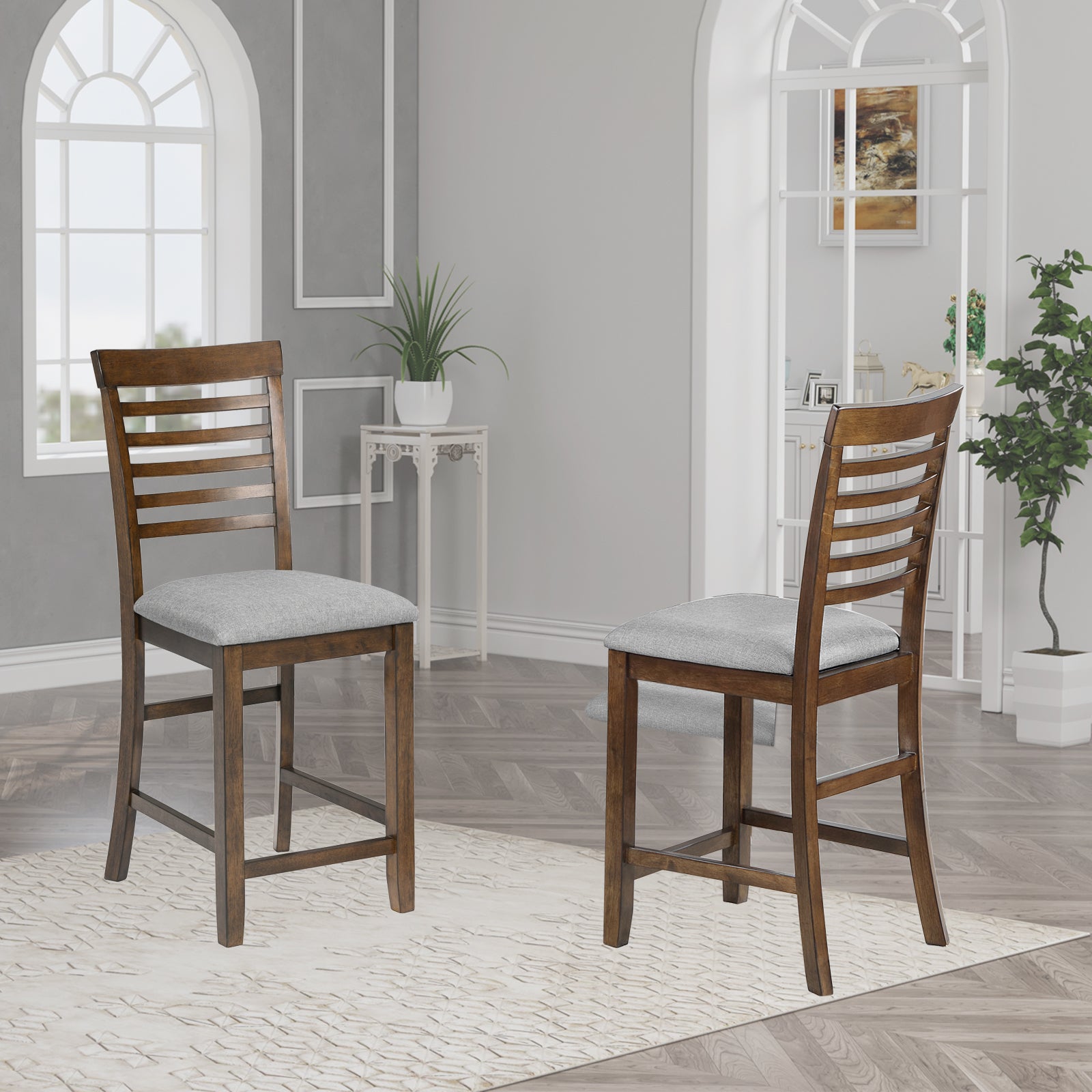 Dining Room Furniture Counter Height Chairs Set Of 4, Kitchen Chair With Padded Seatupholstered Side Chair For Dining Room, Living Room, Walnut Walnut Dining Room Rubberwood Rubber Wood
