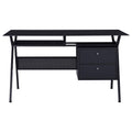 Black 2 Drawer Computer Desk Black Keyboard Tray Computer Desk Office Contemporary,Modern Rectangular Drawers Folding Tables Metal Trestle