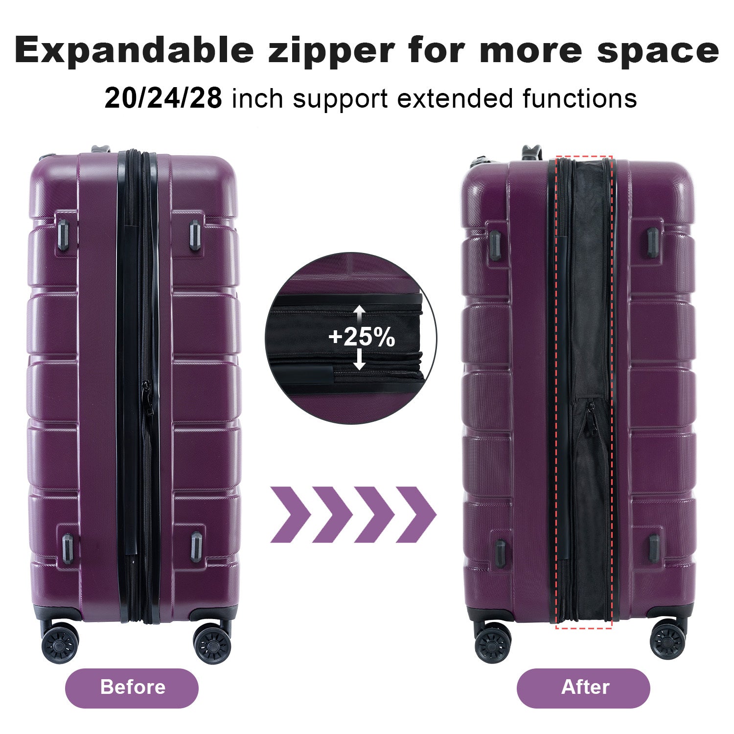 Luggage Sets Model Expandable ABS PC 3 Piece Sets with purple-abs+pc