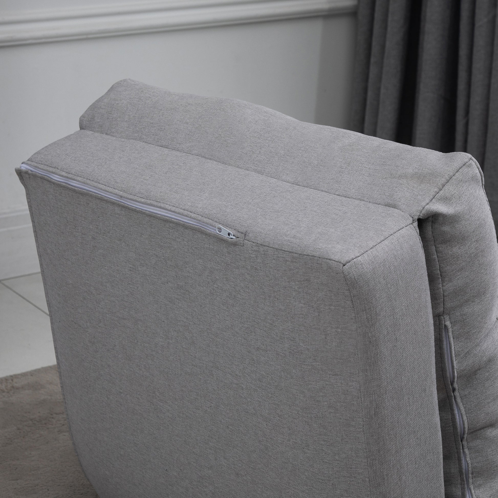 Convertible Flip Chair, Floor Lazy Sofa, Folding Upholstered Couch Bed With Adjustable Backrest, Metal Frame And Pillows For Living Room Bedroom, Light Grey Gray Linen