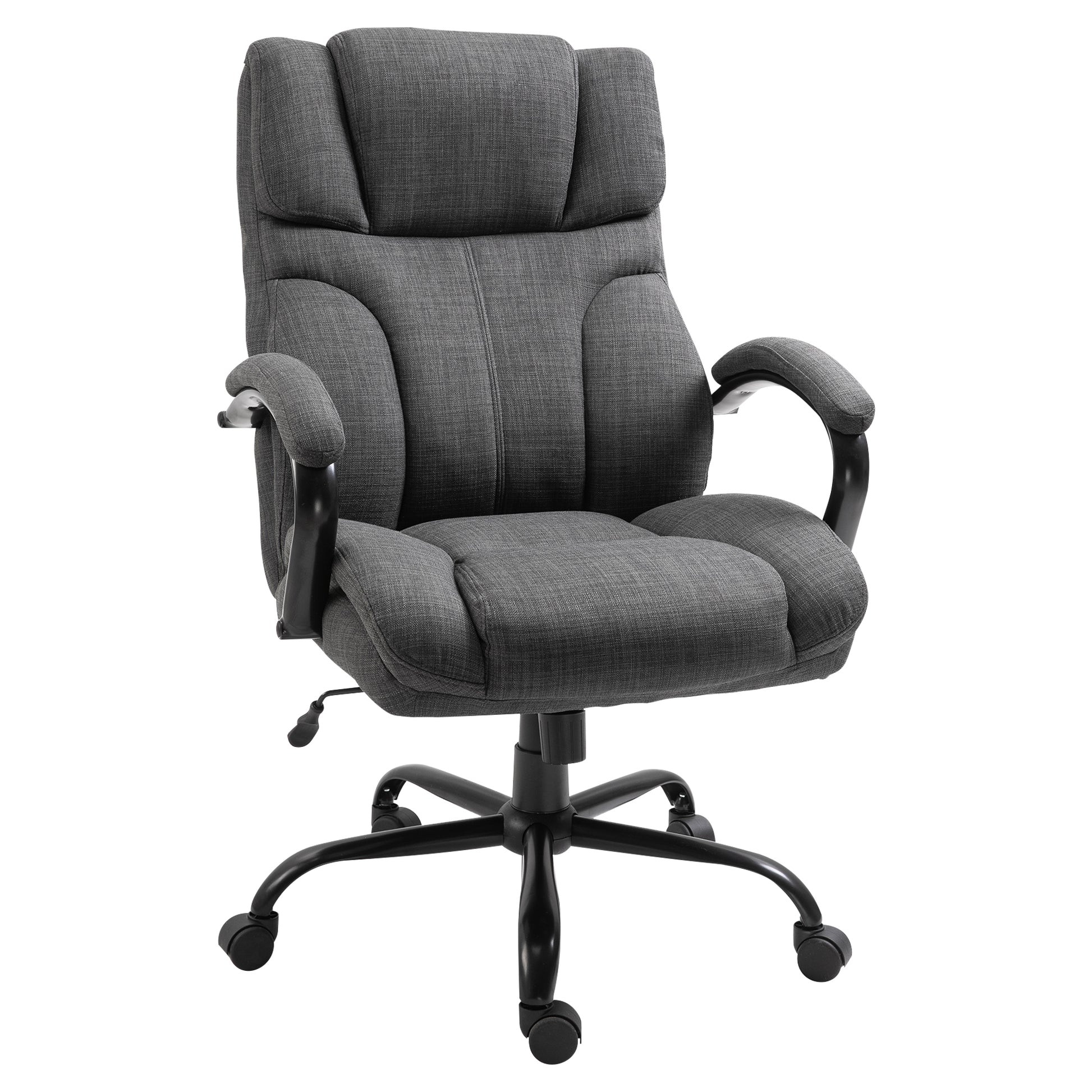 500Lbs Big And Tall Office Chair With Wide Seat, Ergonomic Executive Computer Chair With Adjustable Height, Swivel Wheels And Linen Finish, Dark Grey Grey Polyester