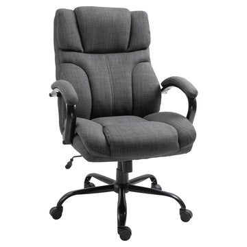 500Lbs Big And Tall Office Chair With Wide Seat, Ergonomic Executive Computer Chair With Adjustable Height, Swivel Wheels And Linen Finish, Dark Grey Grey Polyester