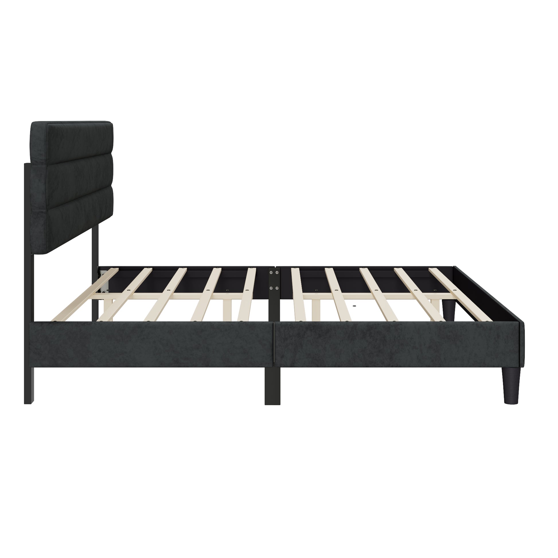 King Bed Frame With Headboard,Sturdy Platform Bed With Wooden Slats Support,No Box Spring,Mattress Foundation,Easy Assembly Dark Grey Dark Grey Wood