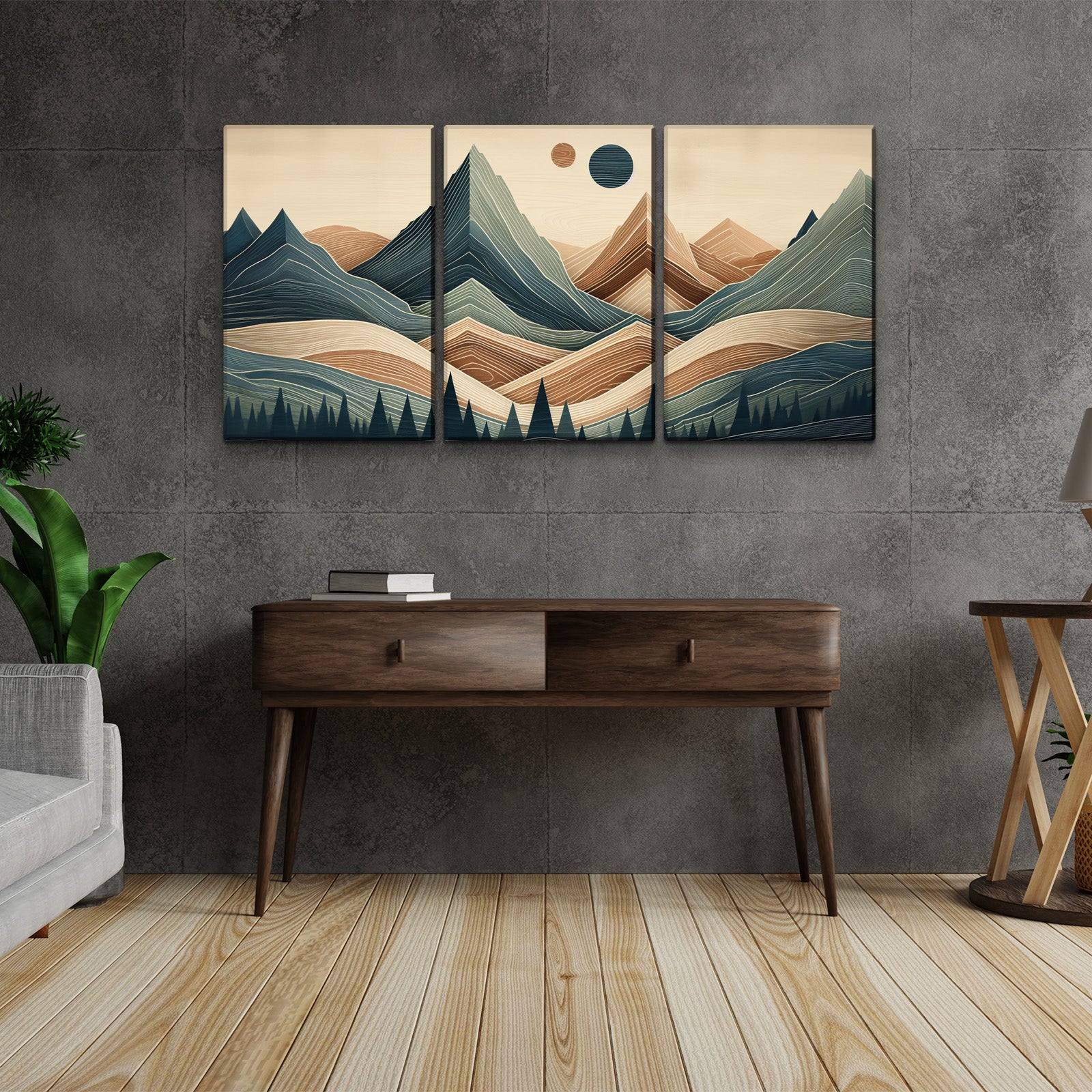 3 Panels Framed Abstract Wood Grain Boho Style Mountain & Forest Canvas Wall Art Decor,3 Pieces Mordern Canvas Decoration Painting For Office,Dining Room,Living Room, Bedroom Decor Ready To Hang Rectangle Framed Multicolor Oversized 41In Canvas Nature