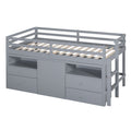 Twin Size Loft Bed With 4 Drawers, Underneath Cabinet And Shelves, Gray Gray Solid Wood Mdf
