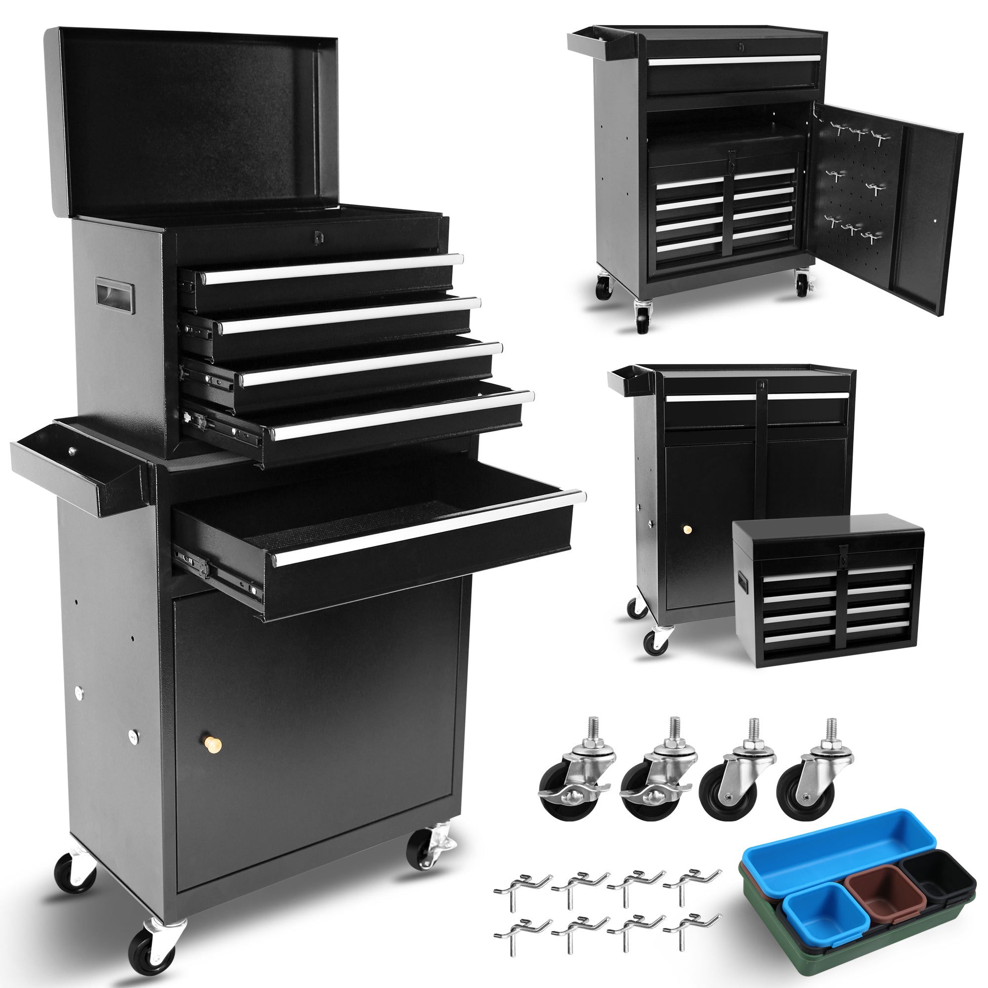 Rolling Garage Workshop Organizer Detachable 5 Drawer black-steel