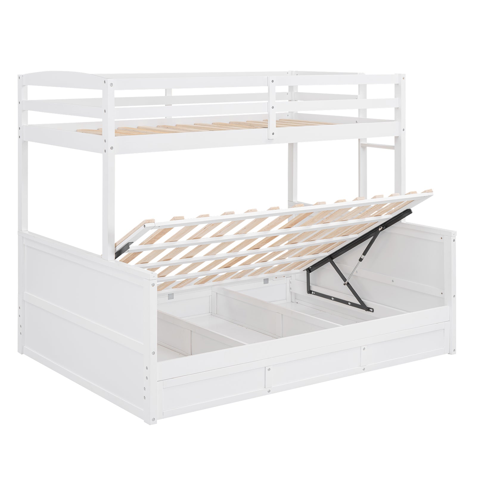 Wood Twin Over Full Bunk Bed With Hydraulic Lift Up Storage, White Box Spring Not Required White Wood Solid Wood Mdf