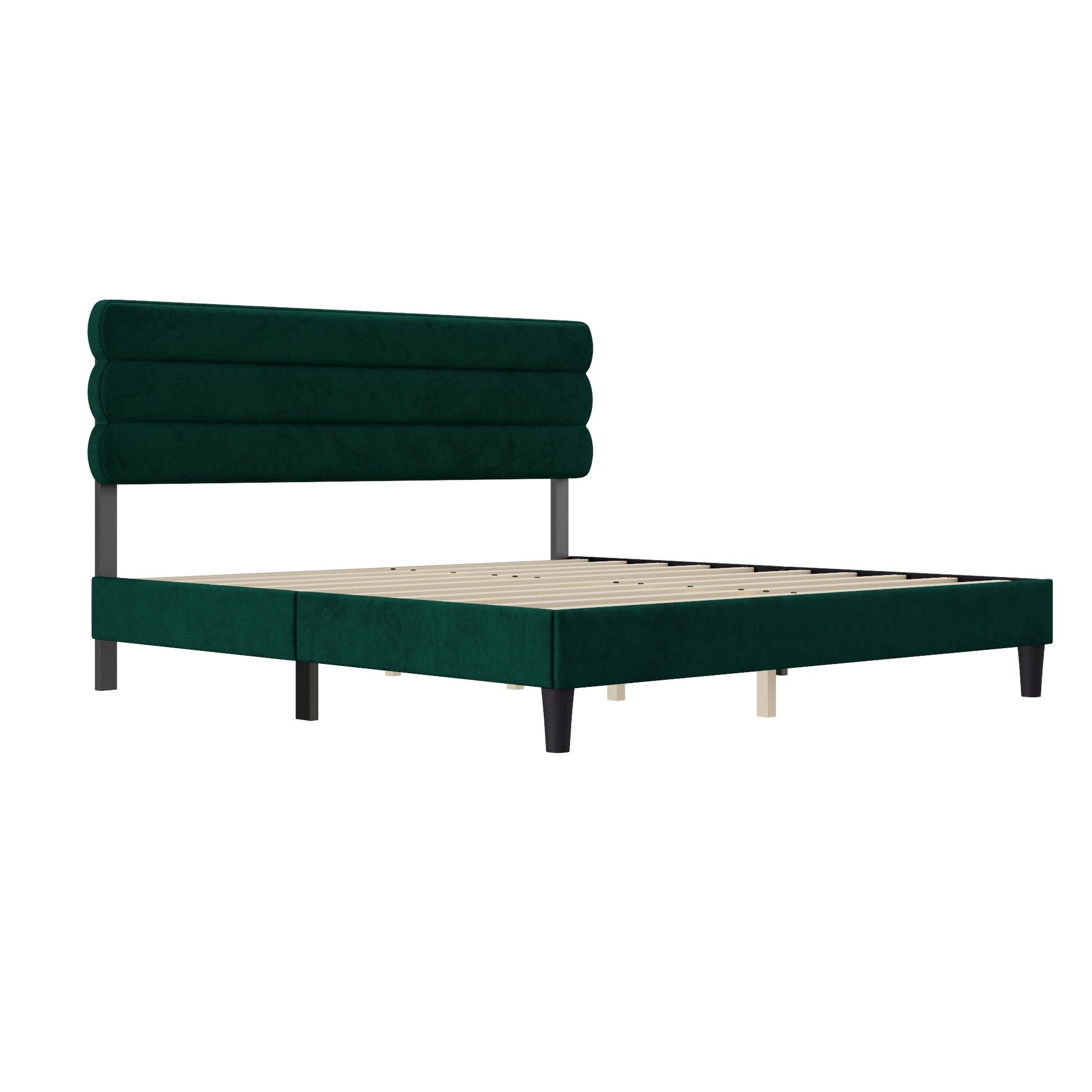 King Bed Frame With Headboard,Sturdy Platform Bed With Wooden Slats Support,No Box Spring,Mattress Foundation,Easy Assembly Green Green Wood