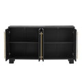 Wood Traditional Style Sideboard With Adjustable Shelves And Gold Handles For Kitchen, Dining Room And Living Room Black Black Mdf