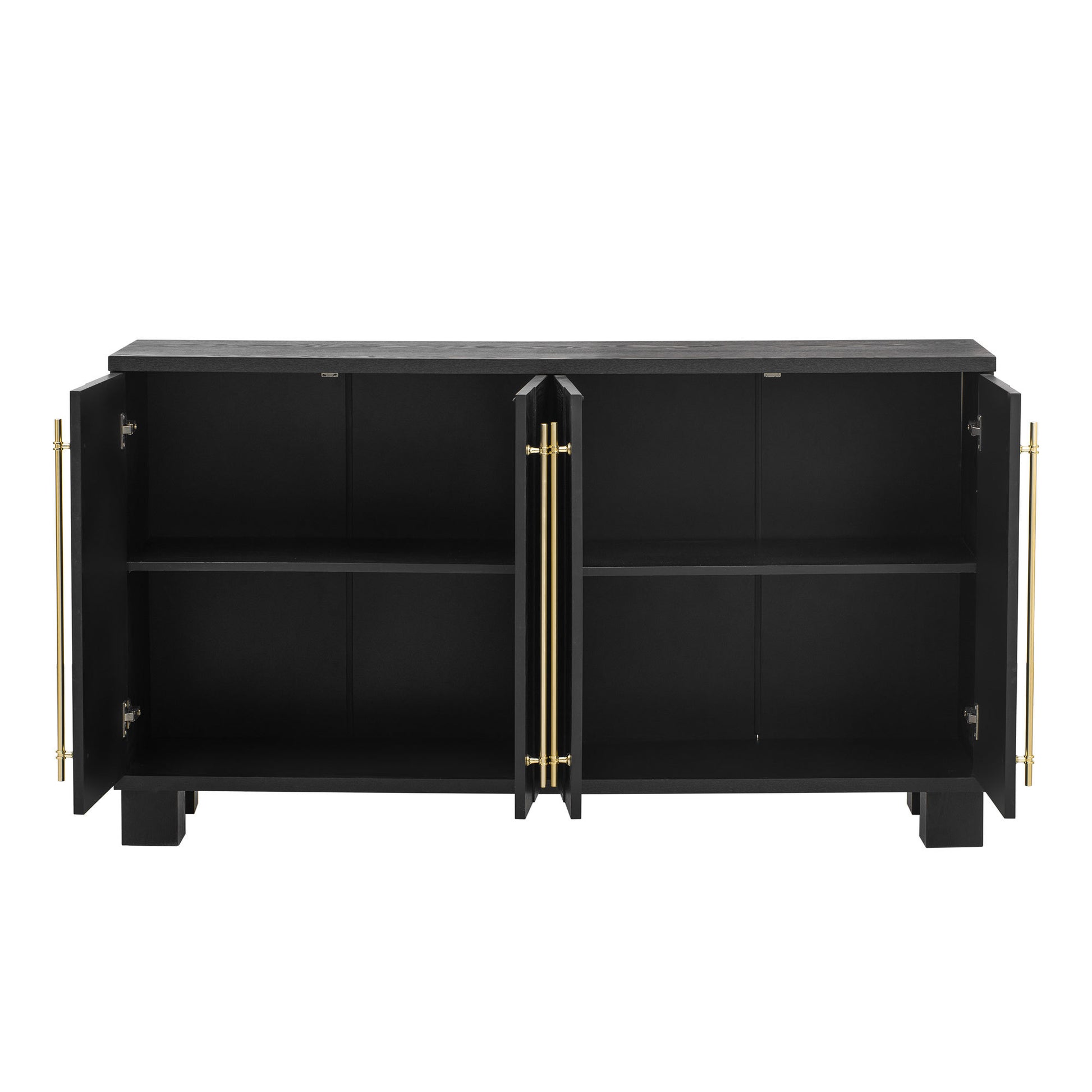 Wood Traditional Style Sideboard With Adjustable Shelves And Gold Handles For Kitchen, Dining Room And Living Room Black Black Mdf