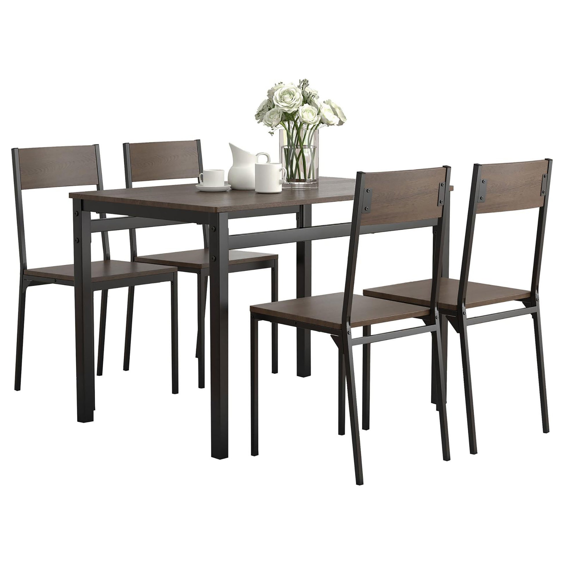 Dark Brown And Matte Black 5 Piece Dining Set Black Dining Room Transitional Rectangular Kitchen & Dining Tables Metal