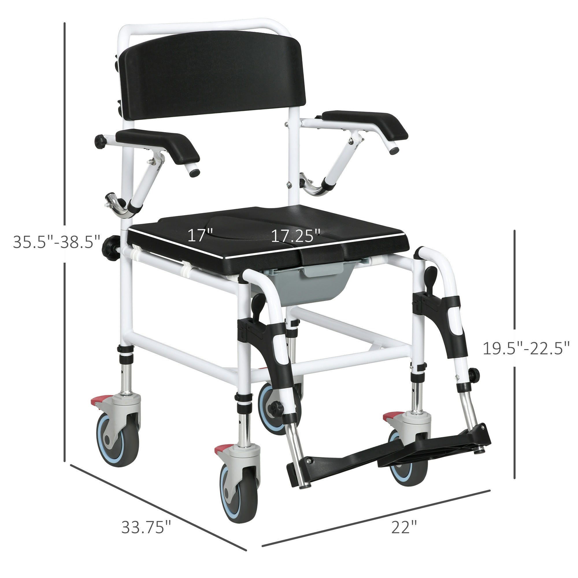 Accessibility Commode Wheelchair, Rolling Shower black-pu leather