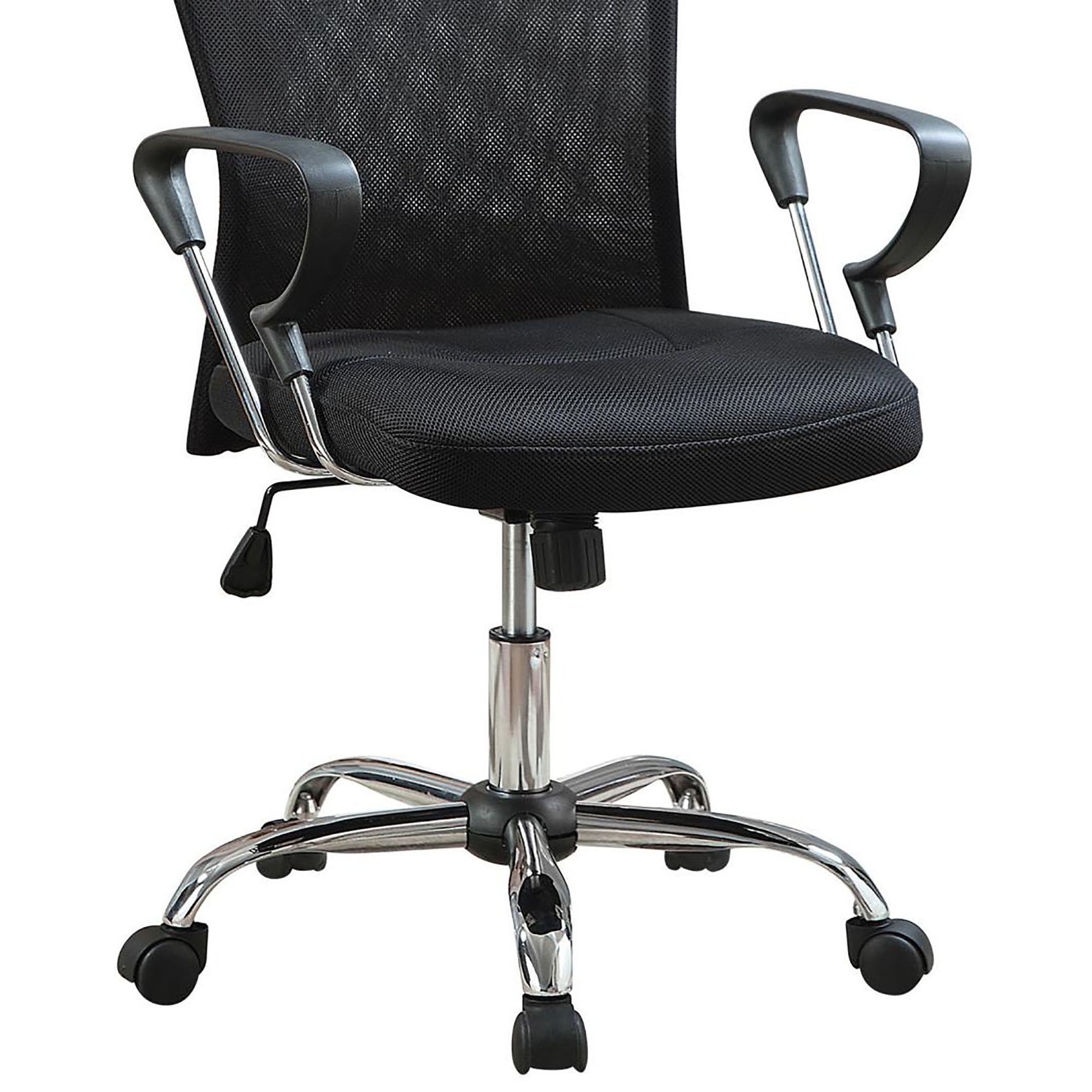 Black And Chrome Height Adjustable Office Chair With Casters Black Office Contemporary,Modern Office Chairs Foam Head Support Upholstered