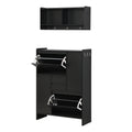 Multi Functional Shoe Cabinet With Wall Cabinet, Space Saving Design Foyer Cabinet With 2 Flip Drawers, Versatile Side Cabinet For Hallway, Black Black Primary Living Space Particle Board