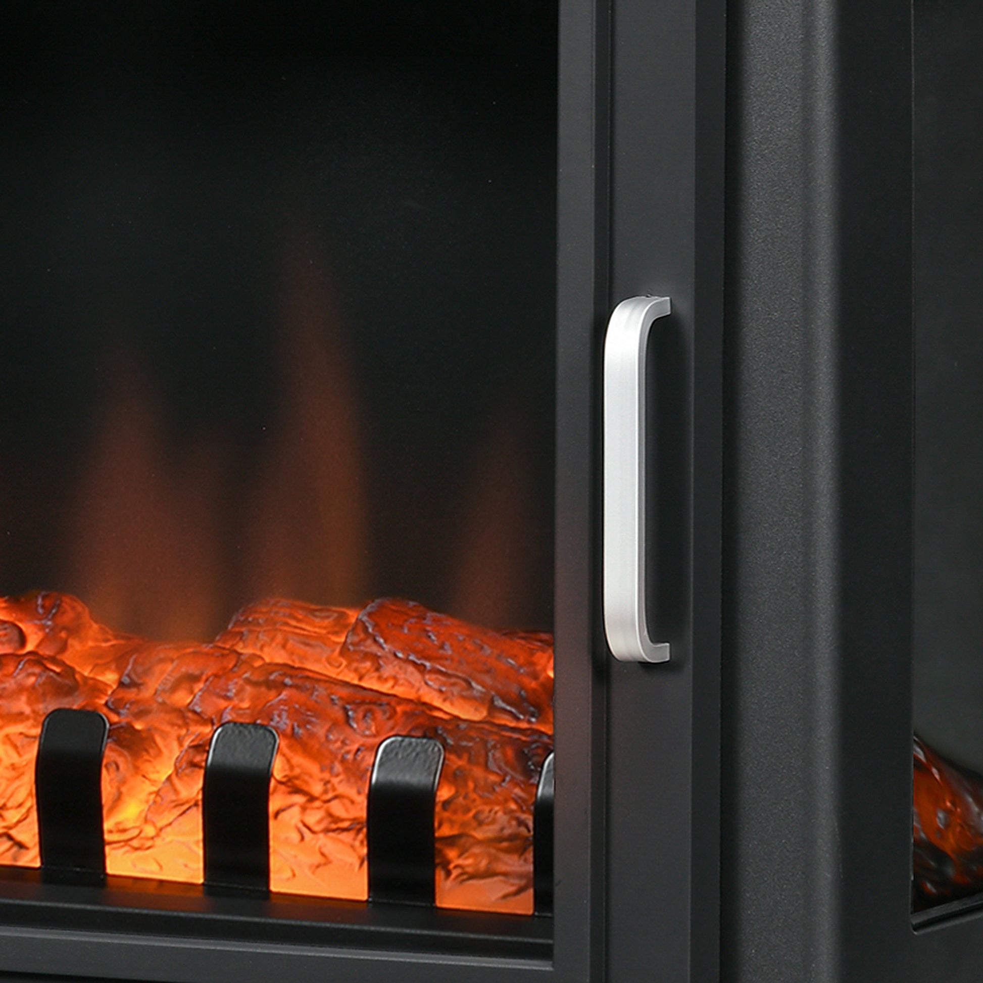 24" Electric Fireplace Stove, Freestanding Infrared Fire Place Heater With Realistic Logs Flame, Adjustable Temperature, Overheat Protection, 1000W 1500W, Black Black Abs