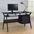 Black 2 Drawer Computer Desk Black Keyboard Tray Computer Desk Office Contemporary,Modern Rectangular Drawers Folding Tables Metal Trestle