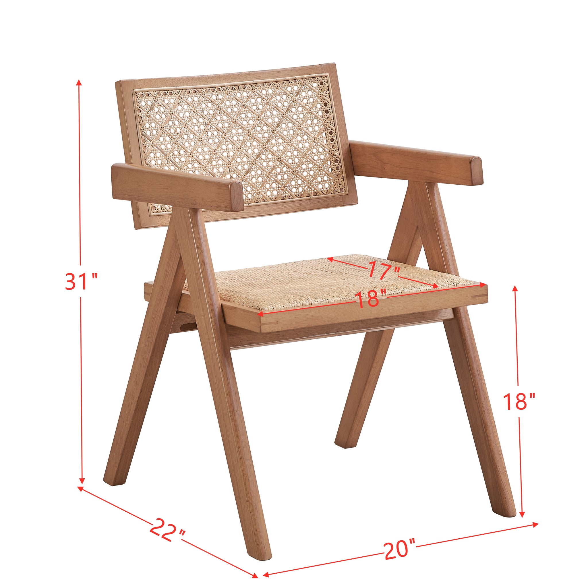 Velentina Arm Chair Set 2 , Rattan & Natural Finish Dn02373 Rattan Wood