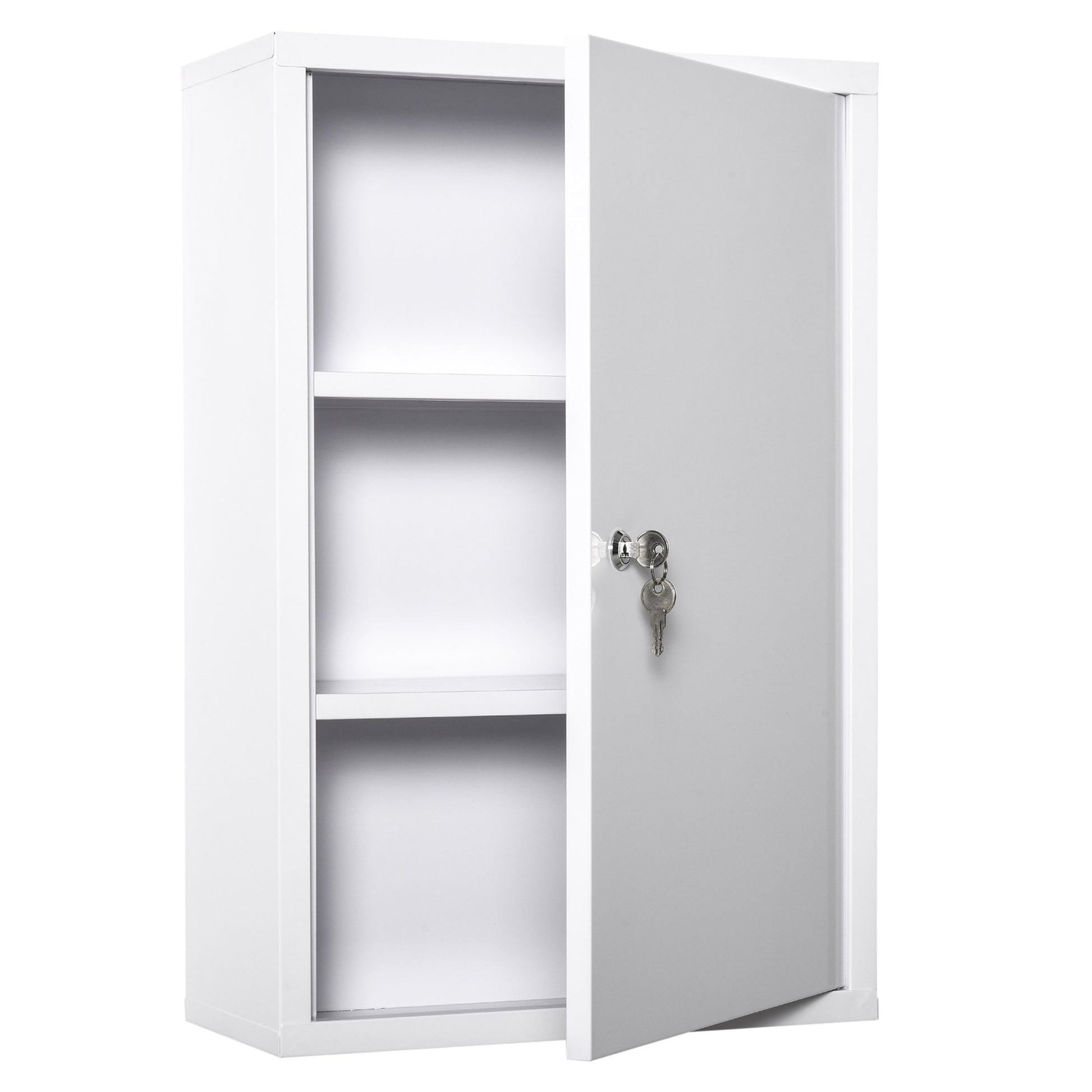 Kleankin Steel Wall Mount Medicine Cabinet 3 Tier Emergency Box For Bathroom Kitchen, Lockable With 2 Keys, White White Steel