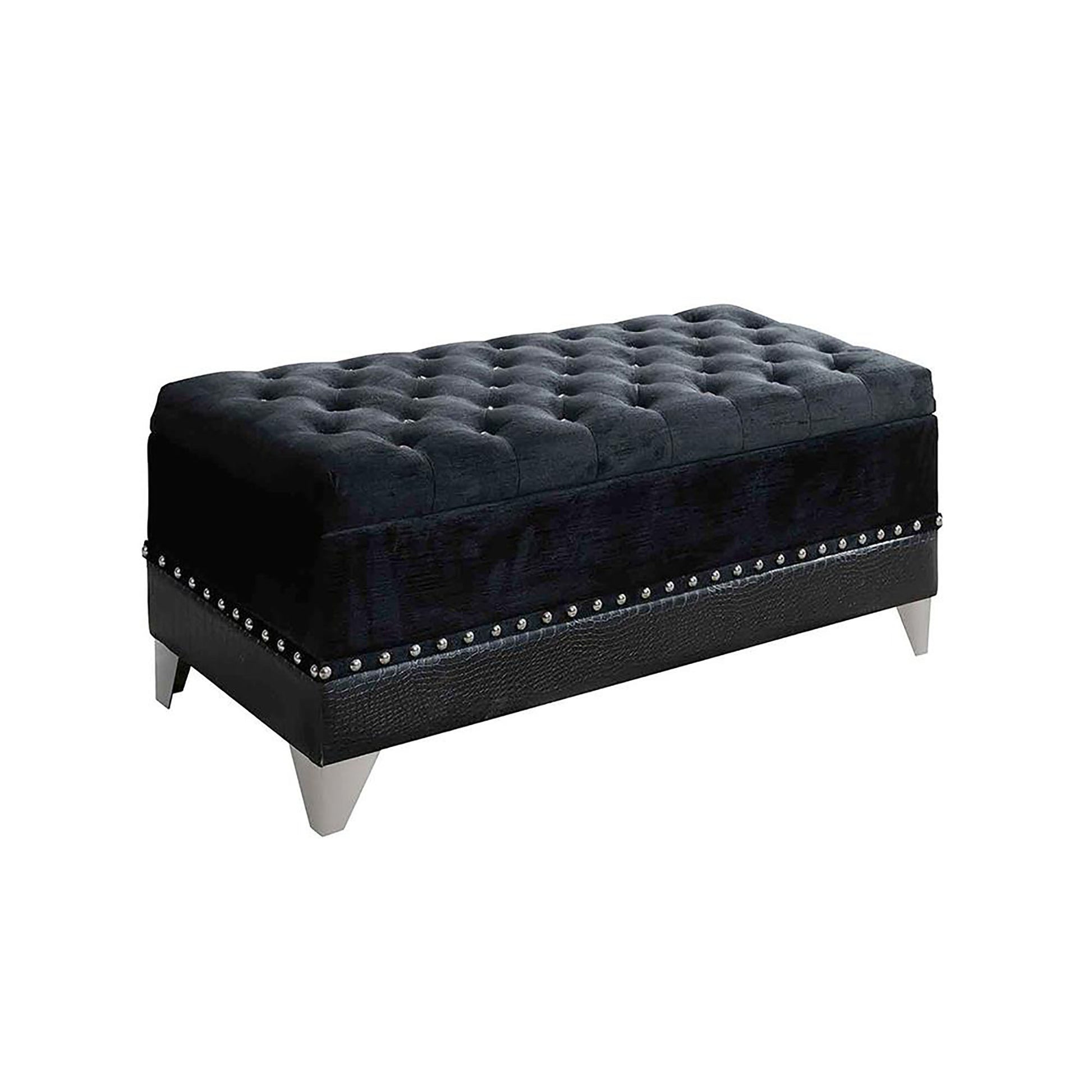 Black Tufted Trunk With Trim Black Velvet Bathroom Black Traditional Internal Storage Foam Upholstered