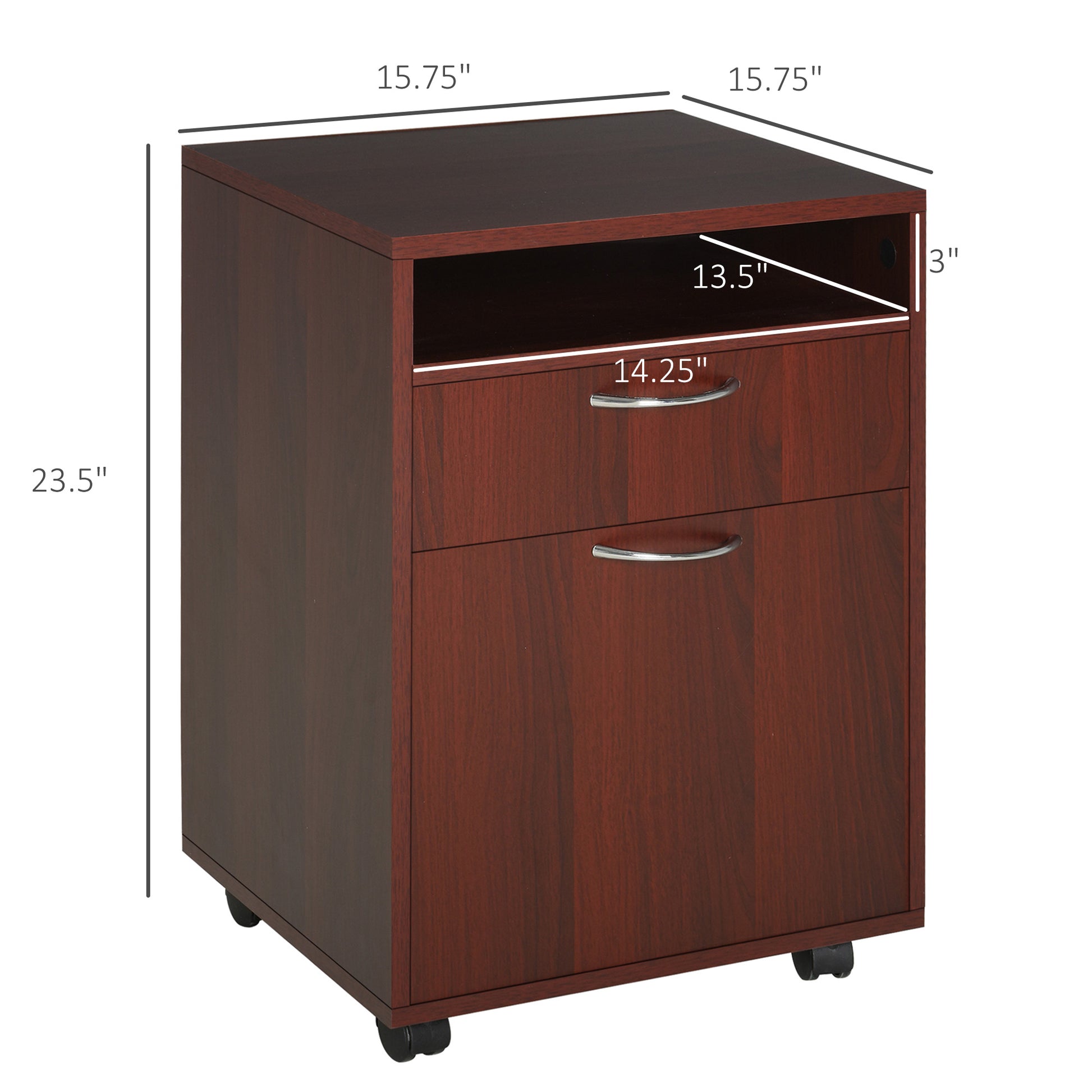 Mobile Storage Cabinet Organizer With Drawer And Cabinet, Printer Stand With Castors, Brown Brown Particle Board