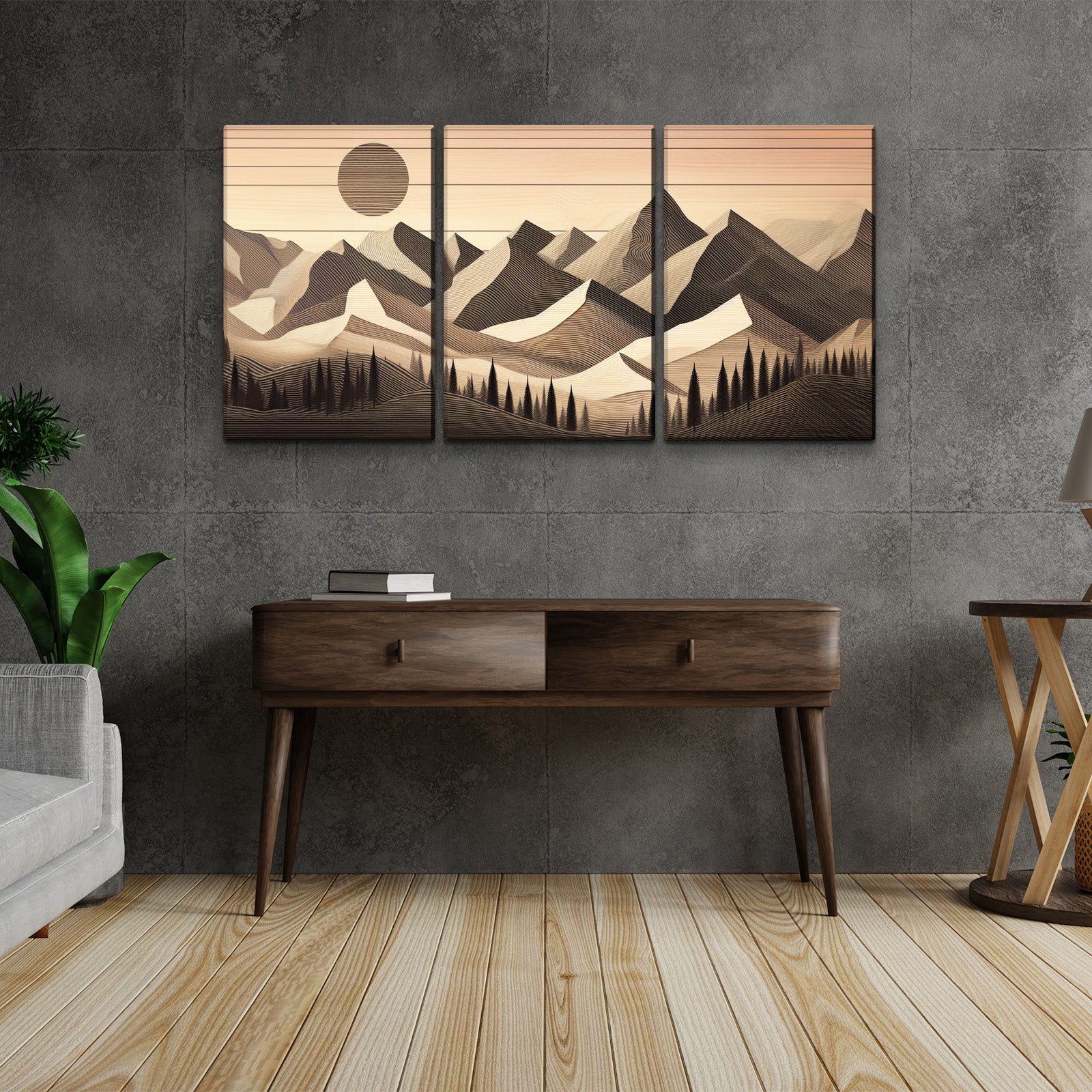 3 Panels Framed Abstract Wood Grain Boho Style Mountain & Forest Canvas Wall Art Decor,3 Pieces Mordern Canvas Decoration Painting For Office,Dining Room,Living Room, Bedroom Decor Ready To Hang Rectangle Framed Multicolor Oversized 41In Canvas Nature